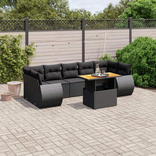 Set Divani da Giardino con Cuscini 8 pz Nero in Polyrattan - homemem39