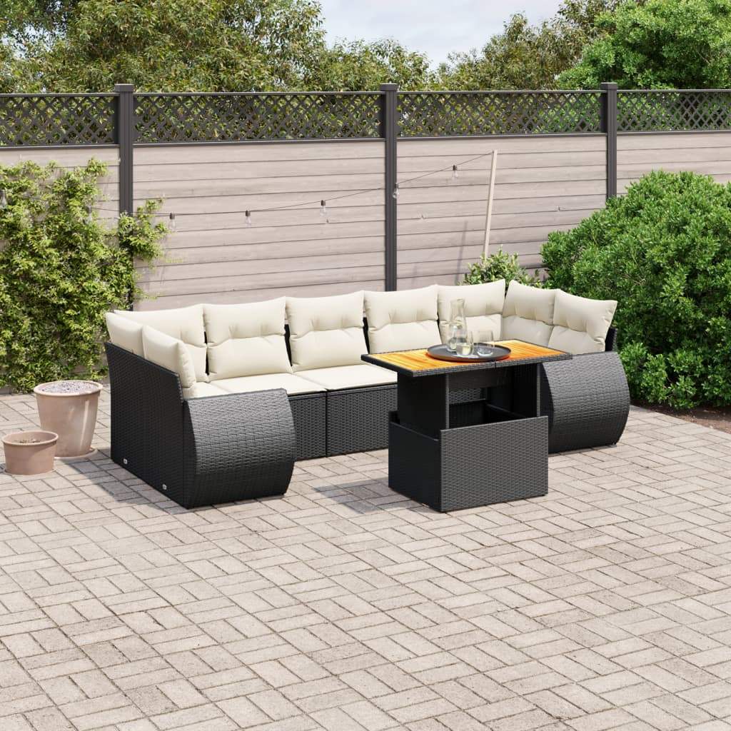 Set Divani da Giardino con Cuscini 8 pz Nero in Polyrattan - homemem39