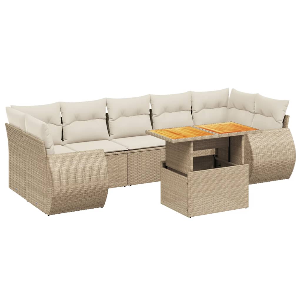 Set Divano da Giardino 8 pz con Cuscini Beige in Polyrattan