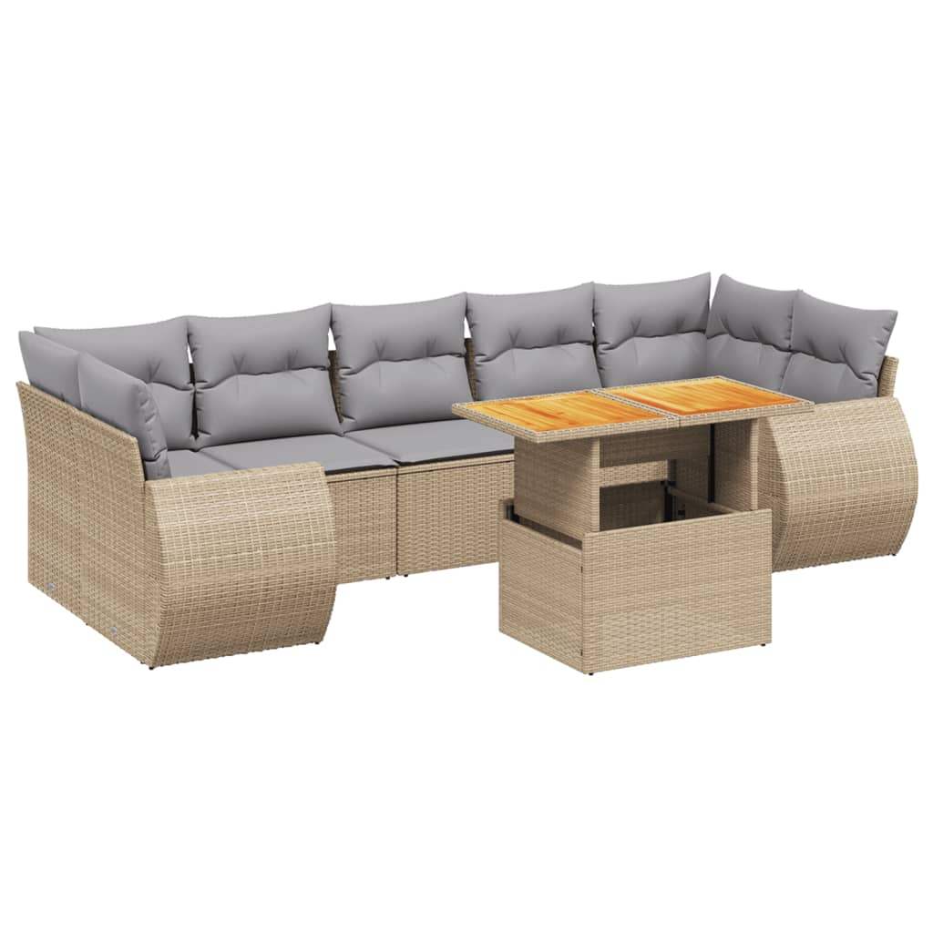 Set Divano da Giardino 8 pz con Cuscini Beige in Polyrattan - homemem39