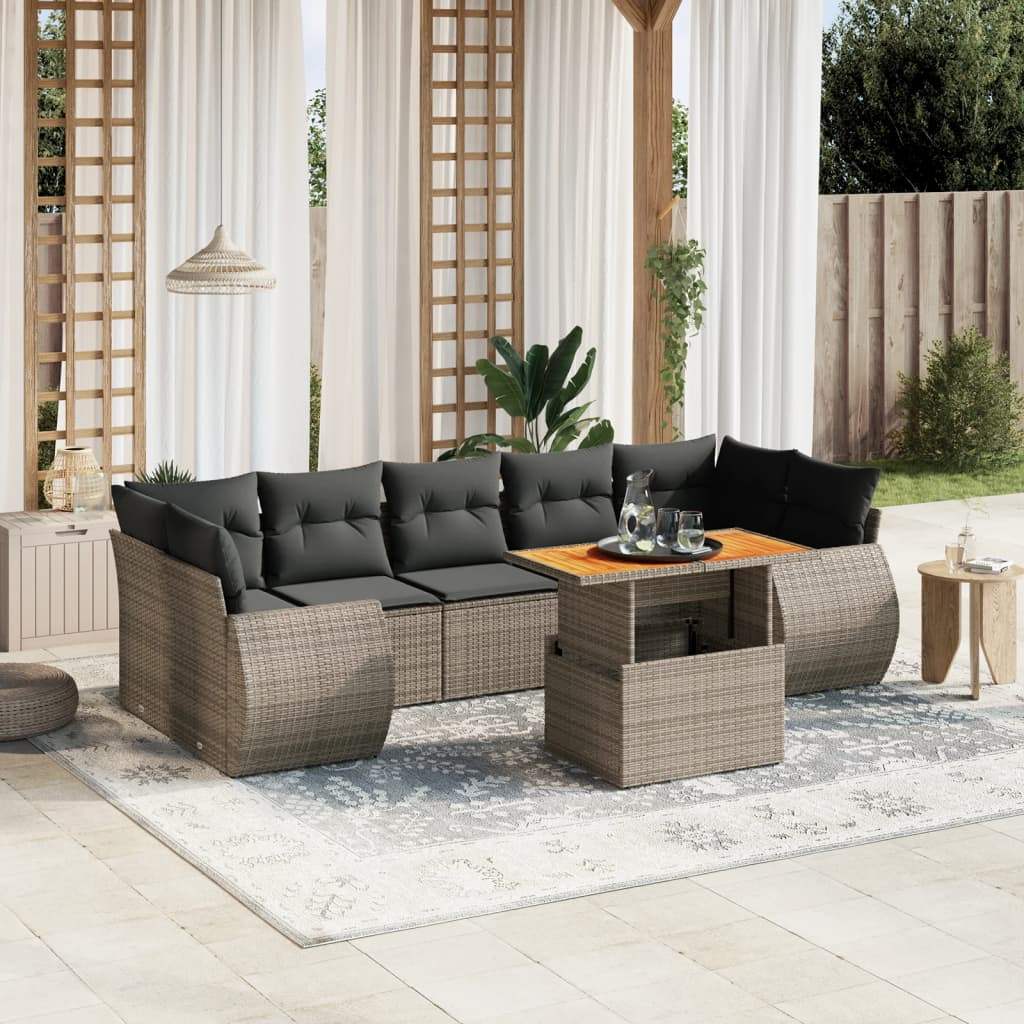 Set Divano da Giardino 8 pz con Cuscini Grigio in Polyrattan - homemem39