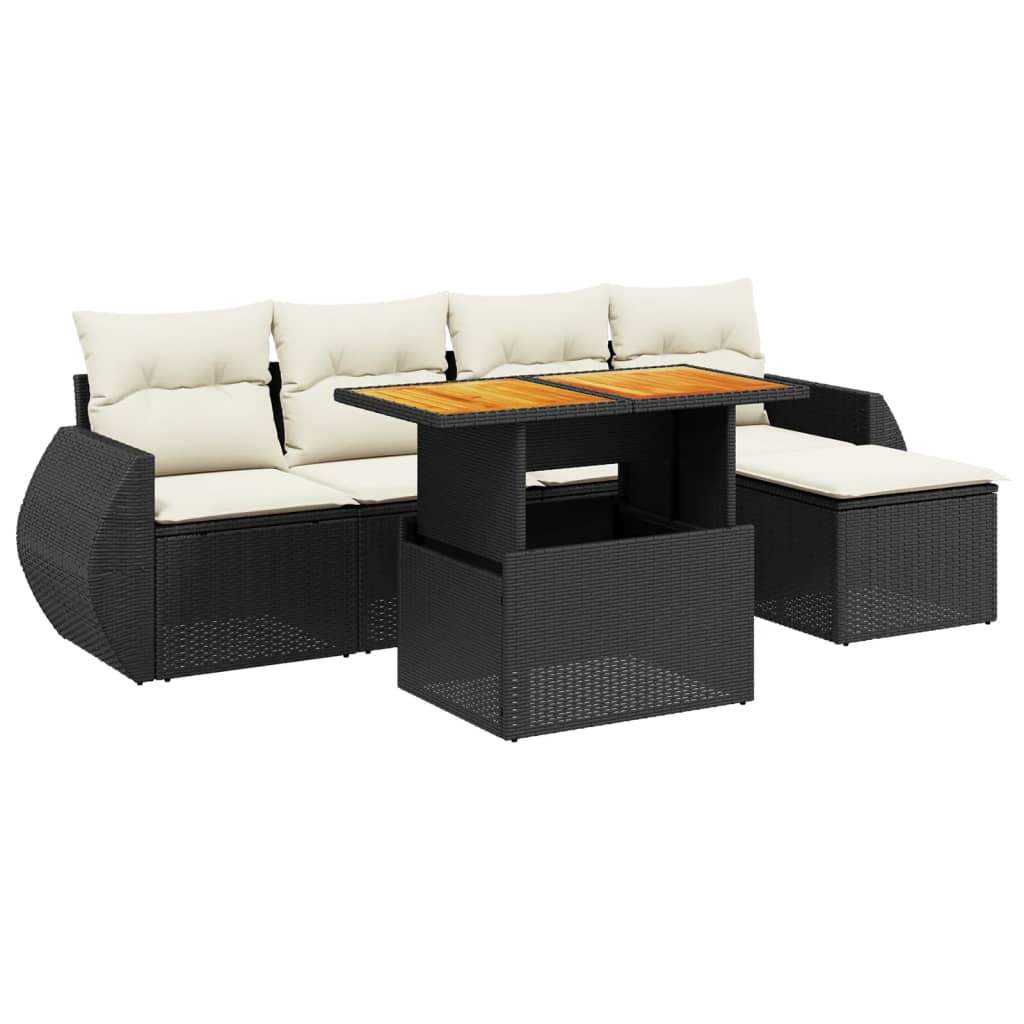 Set Divano da Giardino 6 pz con Cuscini Nero in Polyrattan - homemem39