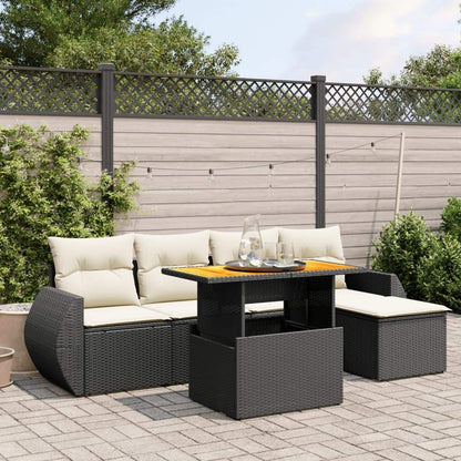 Set Divano da Giardino 6 pz con Cuscini Nero in Polyrattan - homemem39