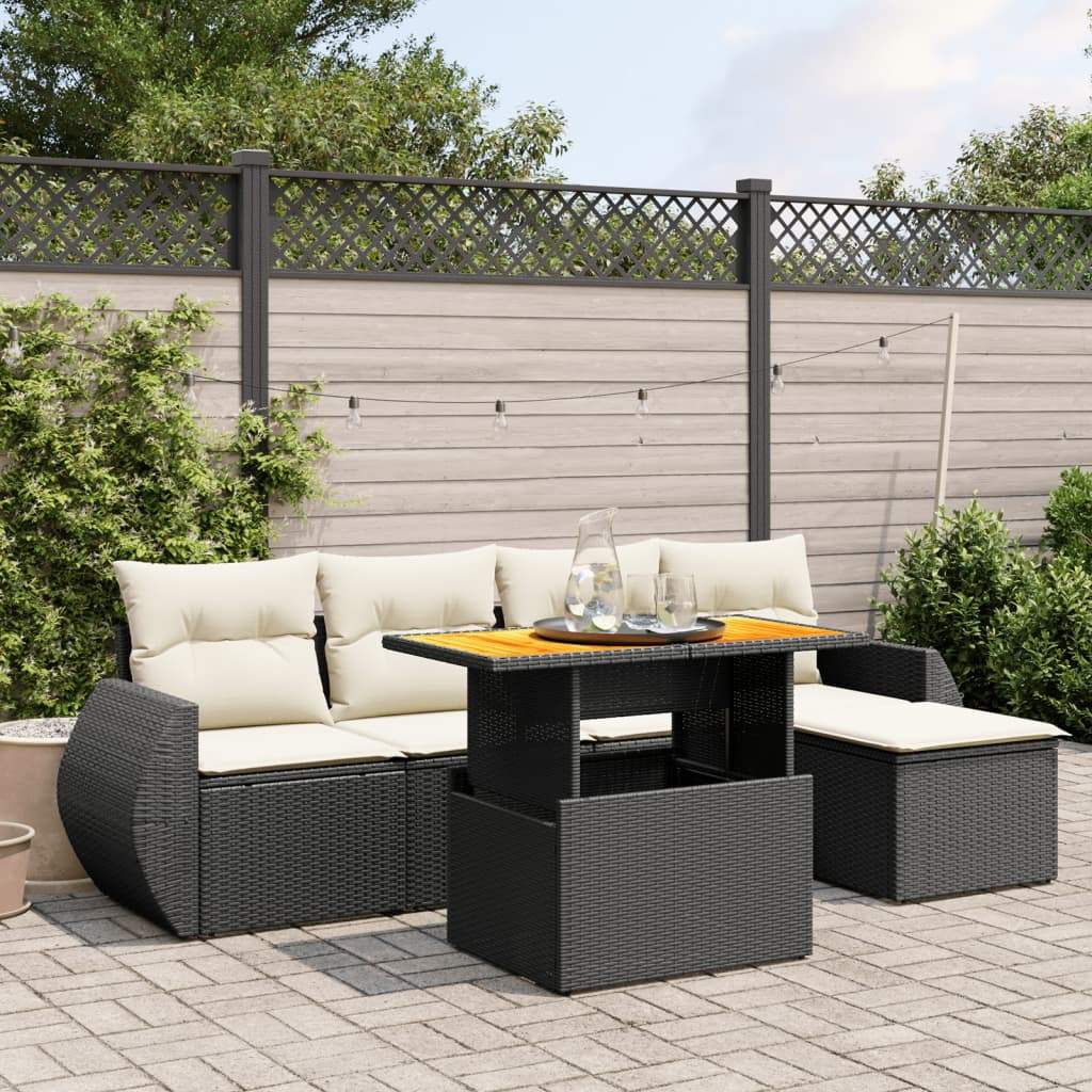 Set Divano da Giardino 6 pz con Cuscini Nero in Polyrattan - homemem39