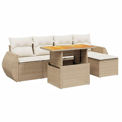 Set Divano da Giardino 6 pz con Cuscini Beige in Polyrattan - homemem39