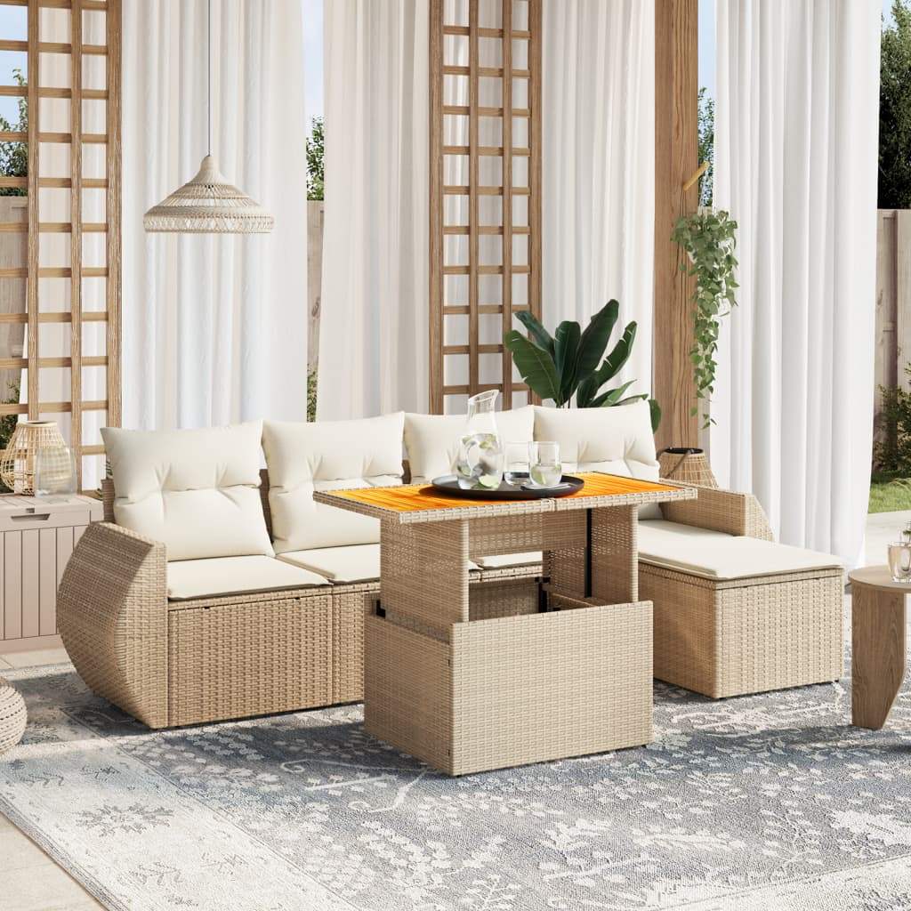 Set Divano da Giardino 6 pz con Cuscini Beige in Polyrattan - homemem39