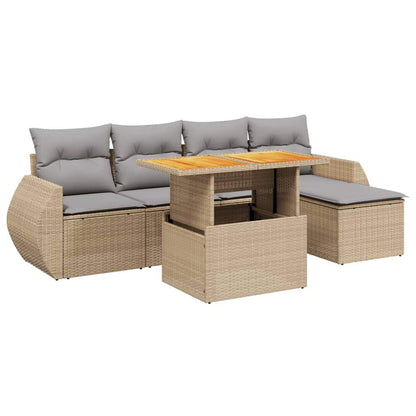 Set Divano da Giardino 6 pz con Cuscini Beige in Polyrattan - homemem39