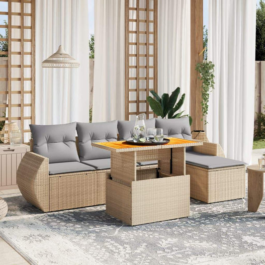 Set Divano da Giardino 6 pz con Cuscini Beige in Polyrattan - homemem39