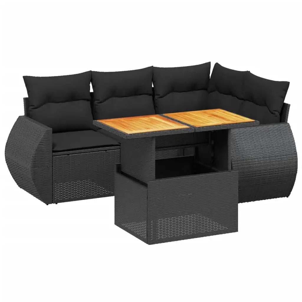 Set Divani da Giardino 5 pz con Cuscini in Polyrattan Nero - homemem39