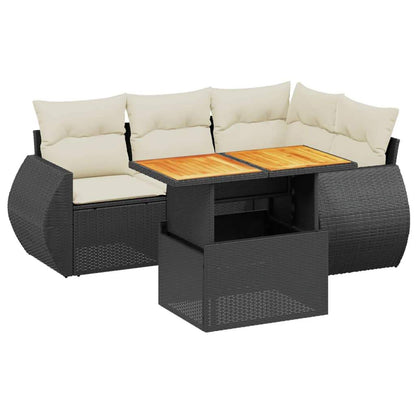 Set Divani da Giardino 5 pz con Cuscini in Polyrattan Nero - homemem39