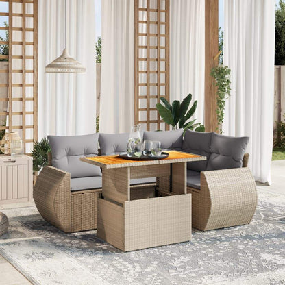 Set Divano da Giardino 5 pz con Cuscini Beige in Polyrattan - homemem39