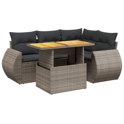 Set Divano da Giardino 5 pz con Cuscini Grigio in Polyrattan - homemem39