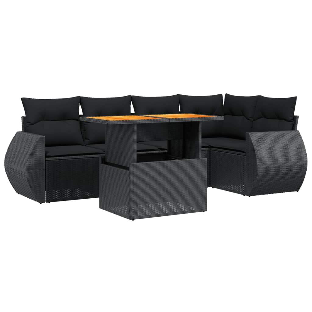 Set Divano da Giardino 6 pz con Cuscini Nero in Polyrattan - homemem39