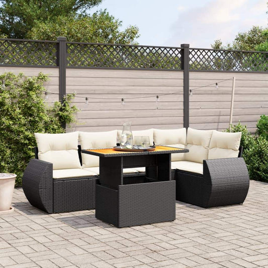 Set Divano da Giardino 6 pz con Cuscini Nero in Polyrattan - homemem39
