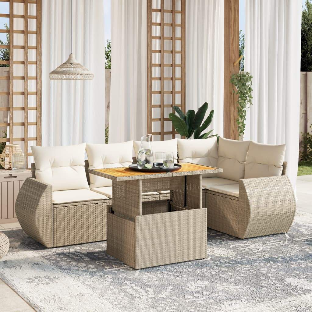 Set Divano da Giardino 6 pz con Cuscini Beige in Polyrattan - homemem39