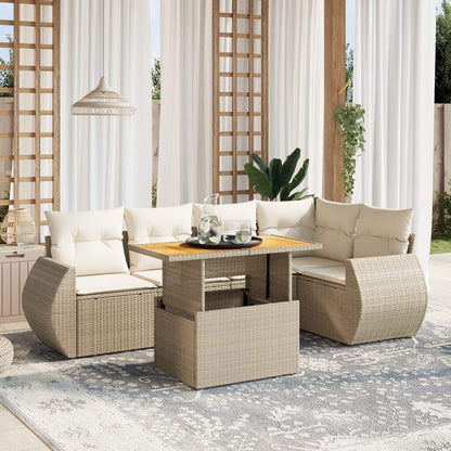 Set Divano da Giardino 6 pz con Cuscini Beige in Polyrattan - homemem39