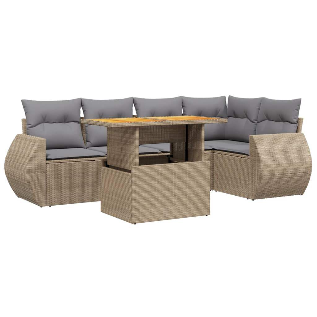 Set Divano da Giardino 6 pz con Cuscini Beige in Polyrattan - homemem39