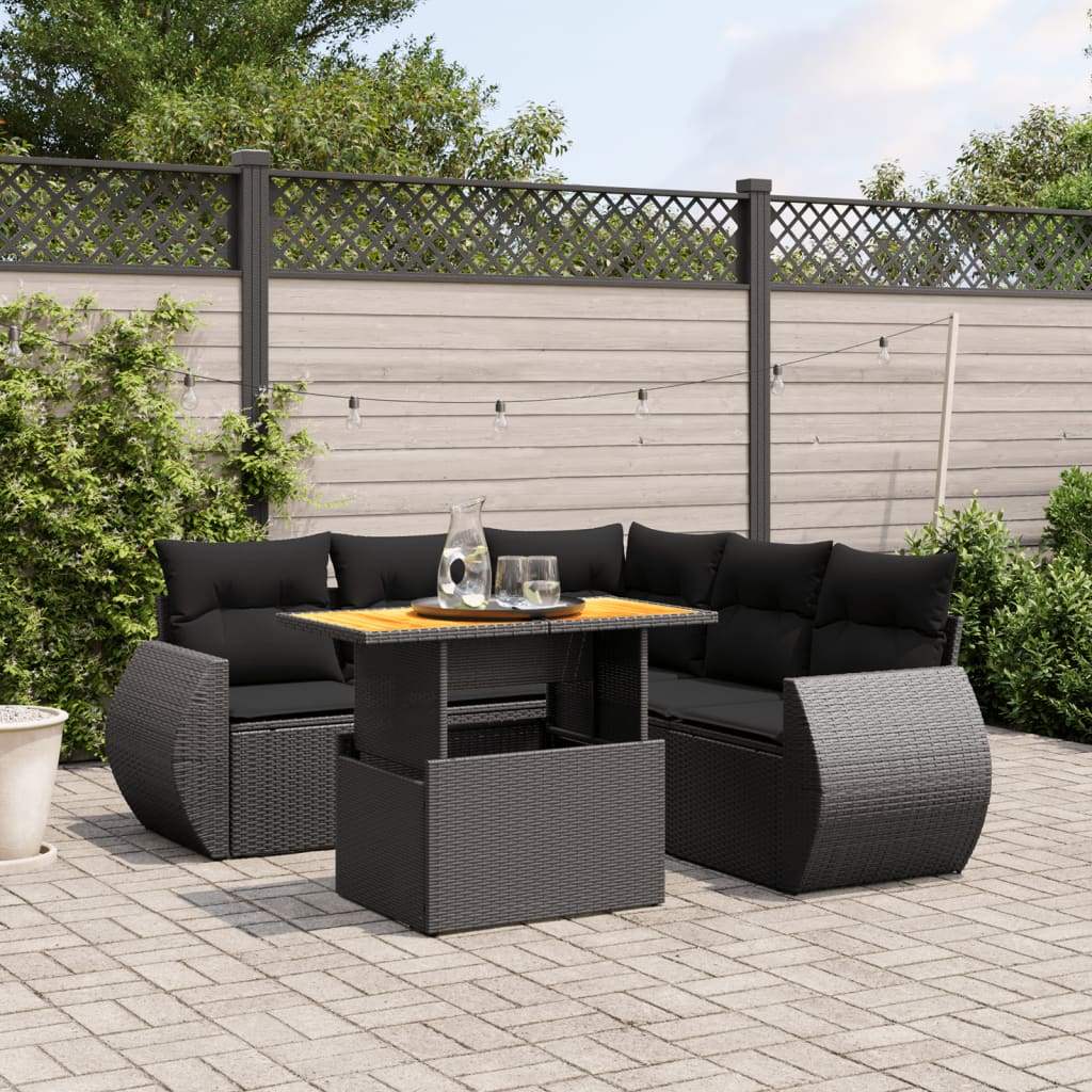 Set Divano da Giardino 6 pz con Cuscini Nero in Polyrattan - homemem39
