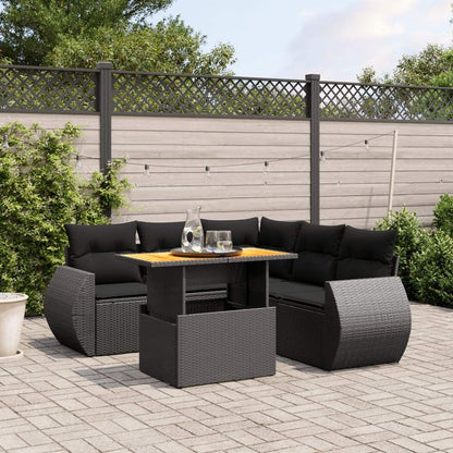 Set Divano da Giardino 6 pz con Cuscini Nero in Polyrattan - homemem39