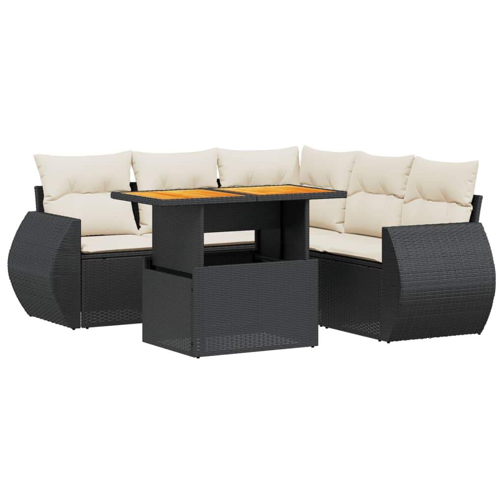 Set Divano da Giardino 6 pz con Cuscini Nero in Polyrattan - homemem39