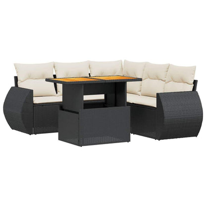 Set Divano da Giardino 6 pz con Cuscini Nero in Polyrattan - homemem39