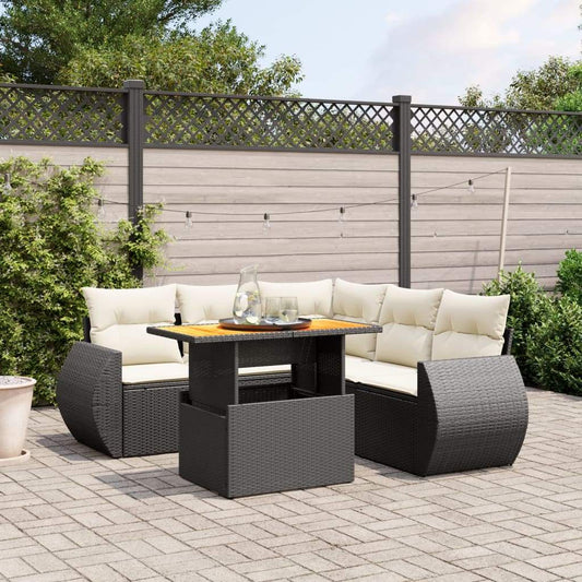 Set Divano da Giardino 6 pz con Cuscini Nero in Polyrattan - homemem39
