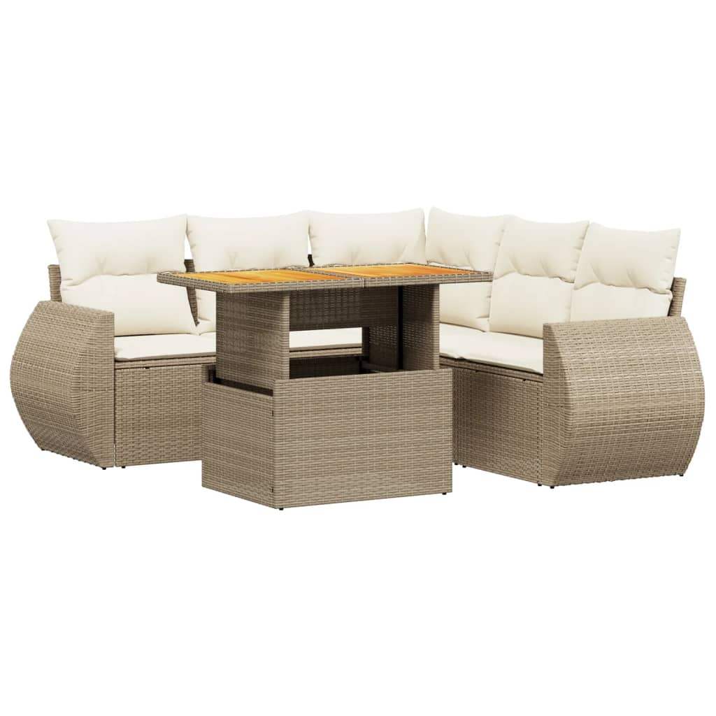 Set Divano da Giardino 6 pz con Cuscini Beige in Polyrattan - homemem39
