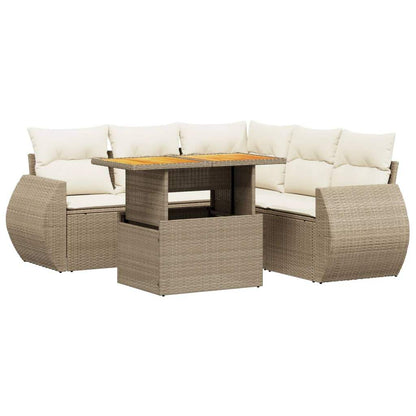 Set Divano da Giardino 6 pz con Cuscini Beige in Polyrattan - homemem39
