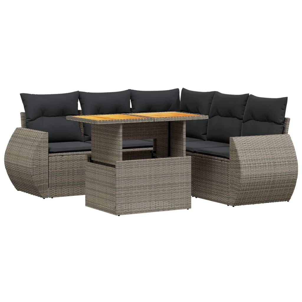 Set Divano da Giardino 6 pz con Cuscini Grigio in Polyrattan - homemem39