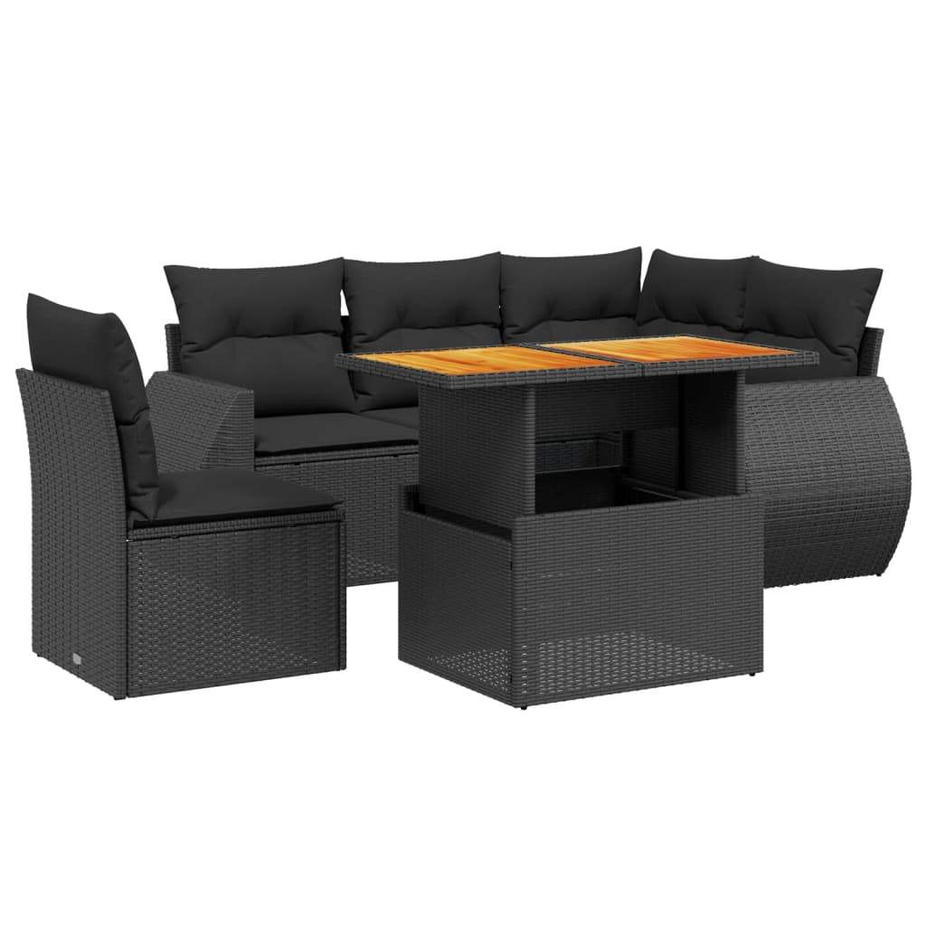 Set Divano da Giardino 6 pz con Cuscini Nero in Polyrattan - homemem39