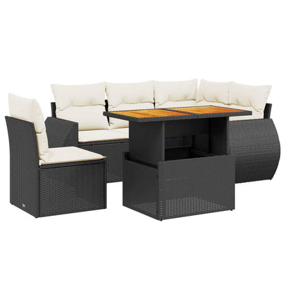 Set Divano da Giardino 6 pz con Cuscini Nero in Polyrattan - homemem39
