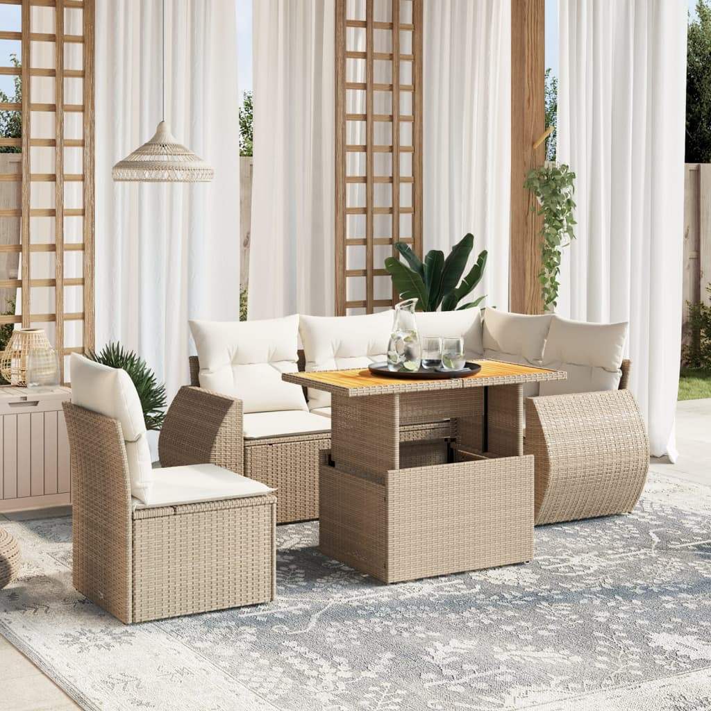 Set Divano da Giardino 6 pz con Cuscini Beige in Polyrattan - homemem39