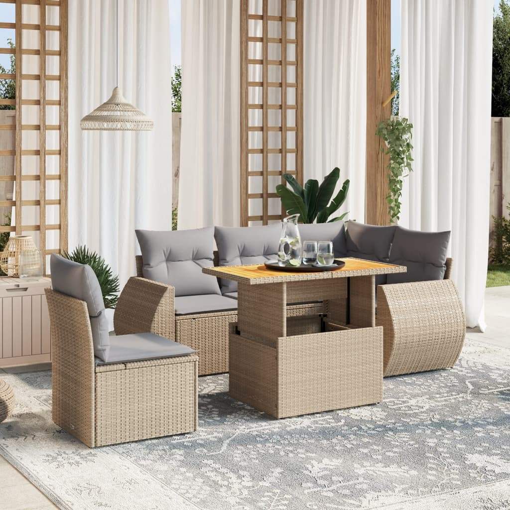 Set Divano da Giardino 6 pz con Cuscini Beige in Polyrattan - homemem39