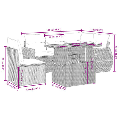 Set Divano da Giardino 6 pz con Cuscini Grigio in Polyrattan