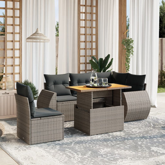 Set Divano da Giardino 6 pz con Cuscini Grigio in Polyrattan