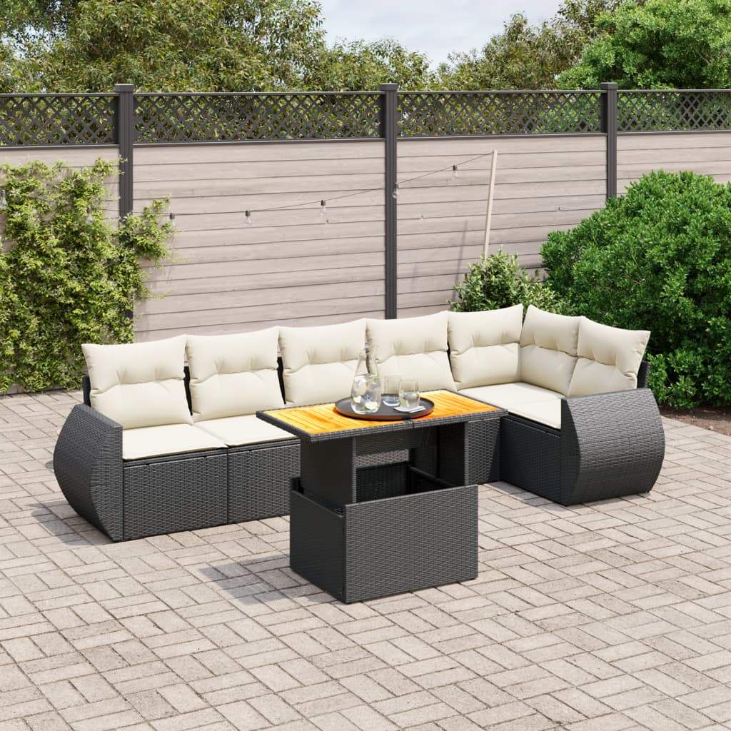 Set Divani da Giardino con Cuscini 7pz Nero Polyrattan - homemem39
