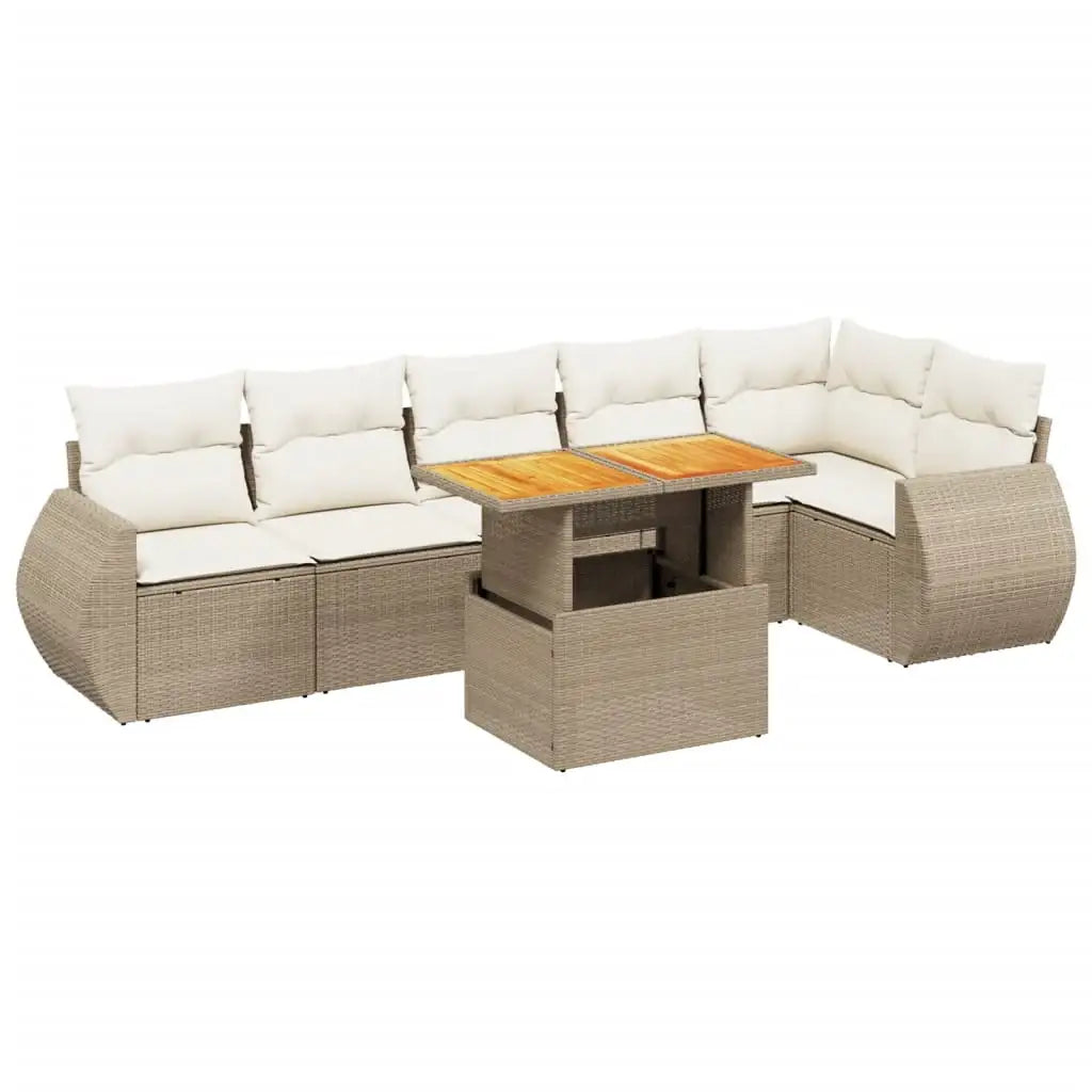 Set Divani da Giardino 7 pz con Cuscini Beige in Polyrattan - homemem39