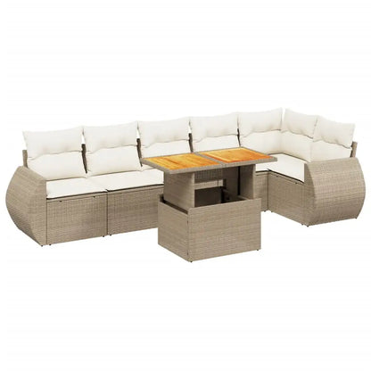 Set Divani da Giardino 7 pz con Cuscini Beige in Polyrattan - homemem39