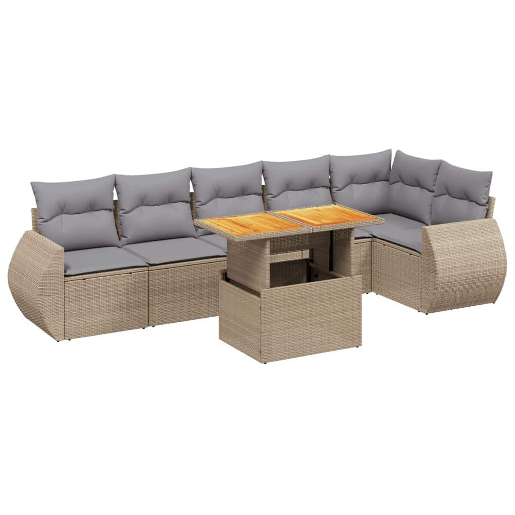 Set Divani da Giardino 7 pz con Cuscini Beige in Polyrattan - homemem39