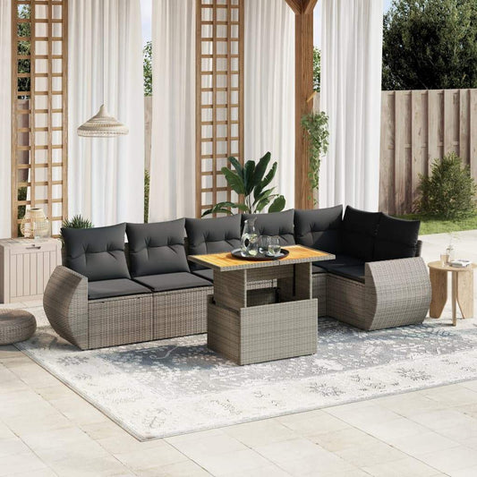 Set Divani da Giardino 7 pz con Cuscini Grigio in Polyrattan - homemem39