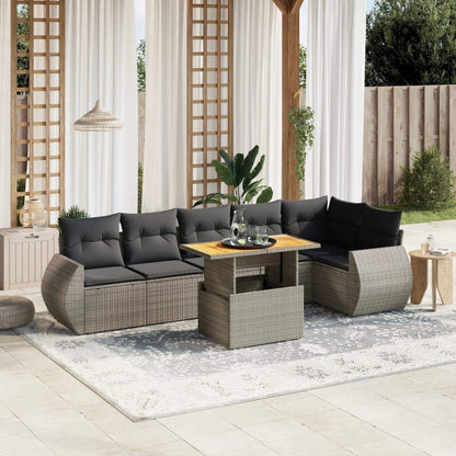 Set Divani da Giardino 7 pz con Cuscini Grigio in Polyrattan - homemem39