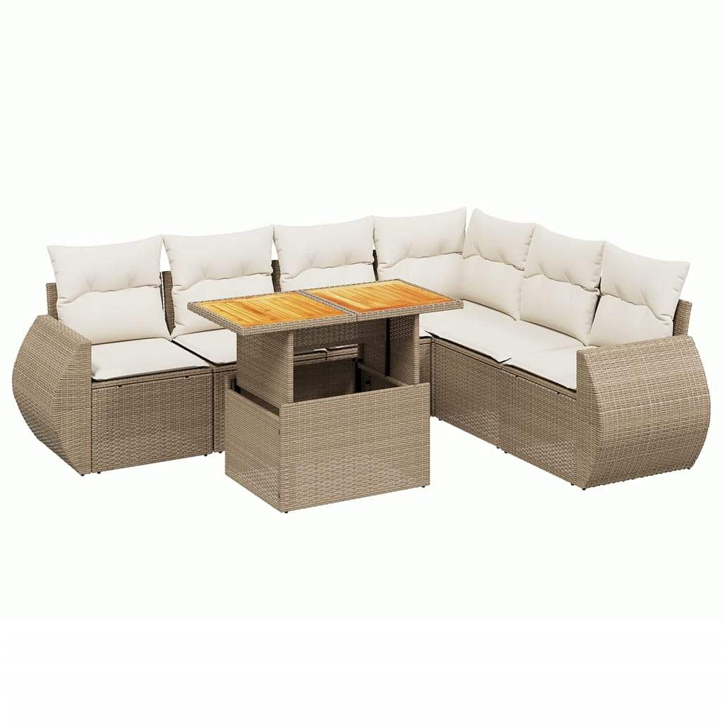 Set Divani da Giardino 7 pz con Cuscini Beige in Polyrattan - homemem39