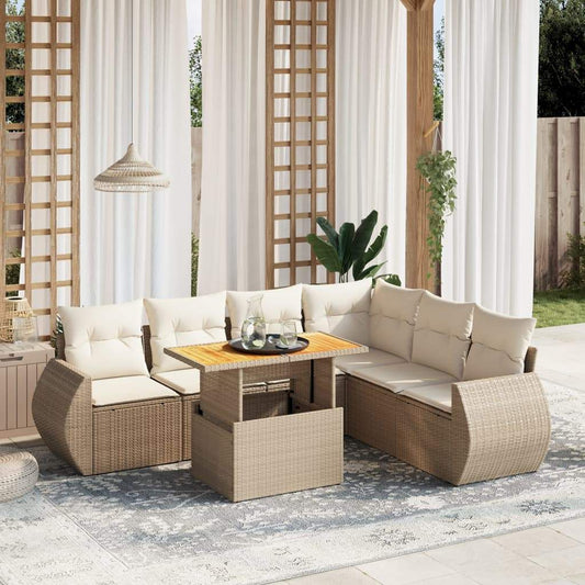 Set Divani da Giardino 7 pz con Cuscini Beige in Polyrattan - homemem39