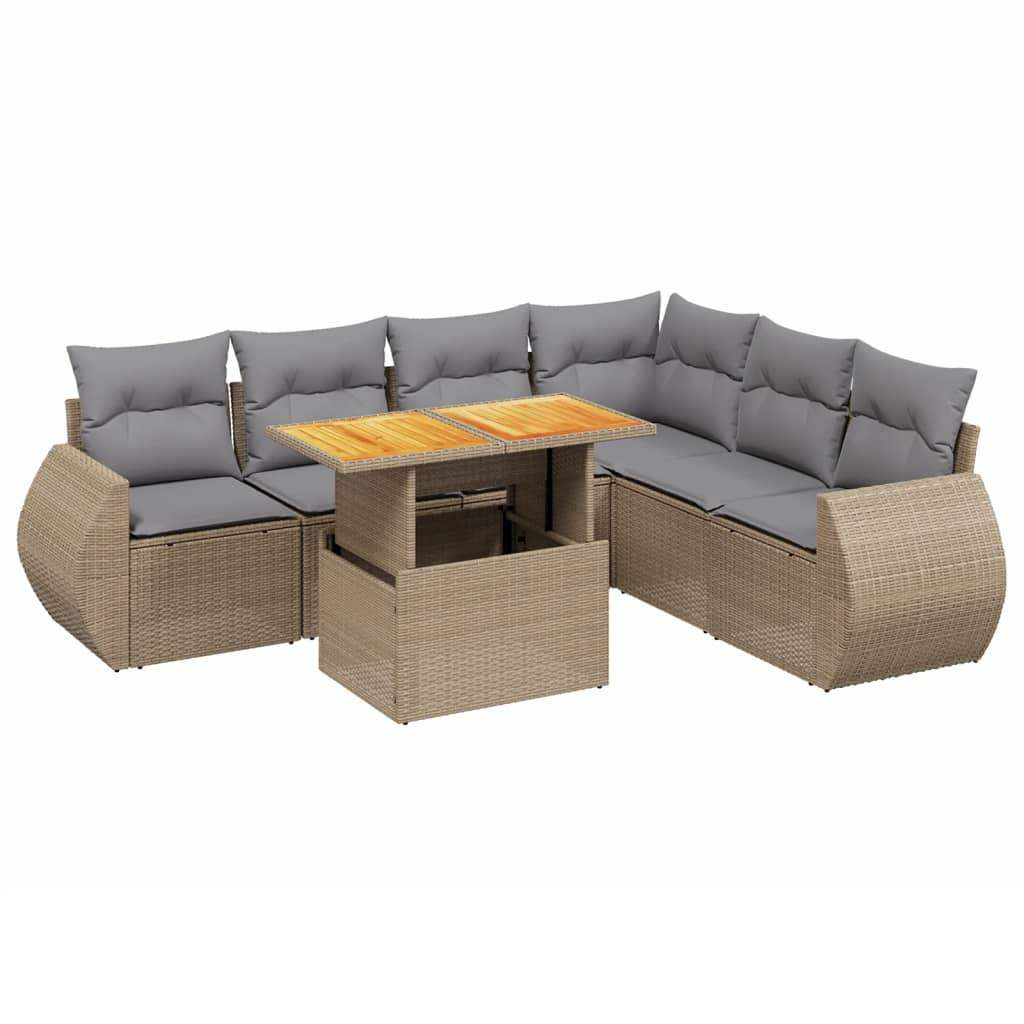 Set Divani da Giardino 7 pz con Cuscini Beige in Polyrattan - homemem39