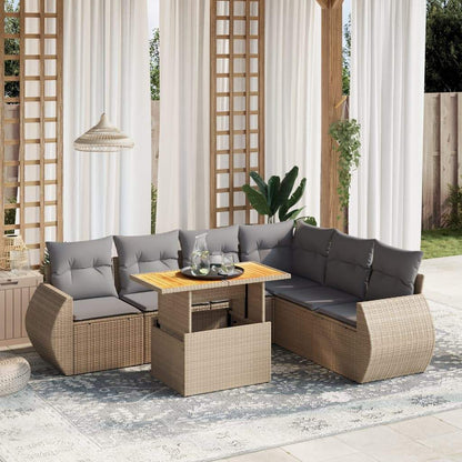 Set Divani da Giardino 7 pz con Cuscini Beige in Polyrattan - homemem39