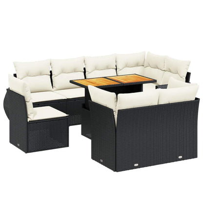 Set Divani da Giardino 9 pz con Cuscini Nero in Polyrattan - homemem39