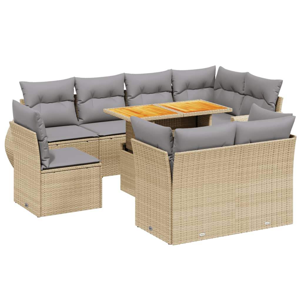 Set Divano da Giardino 9 pz con Cuscini Beige in Polyrattan - homemem39