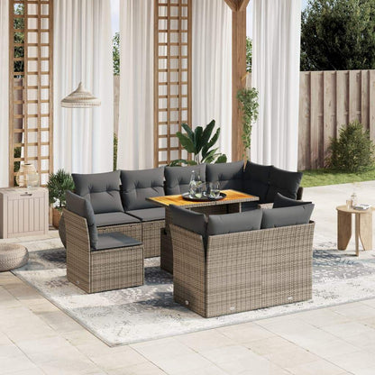 Set Divano da Giardino 9 pz con Cuscini Grigio in Polyrattan - homemem39