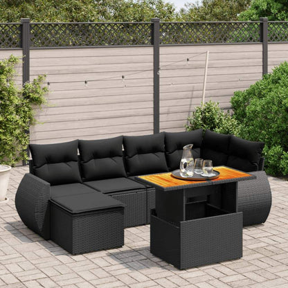 Set Divani da Giardino con Cuscini 7pz Nero Polyrattan - homemem39