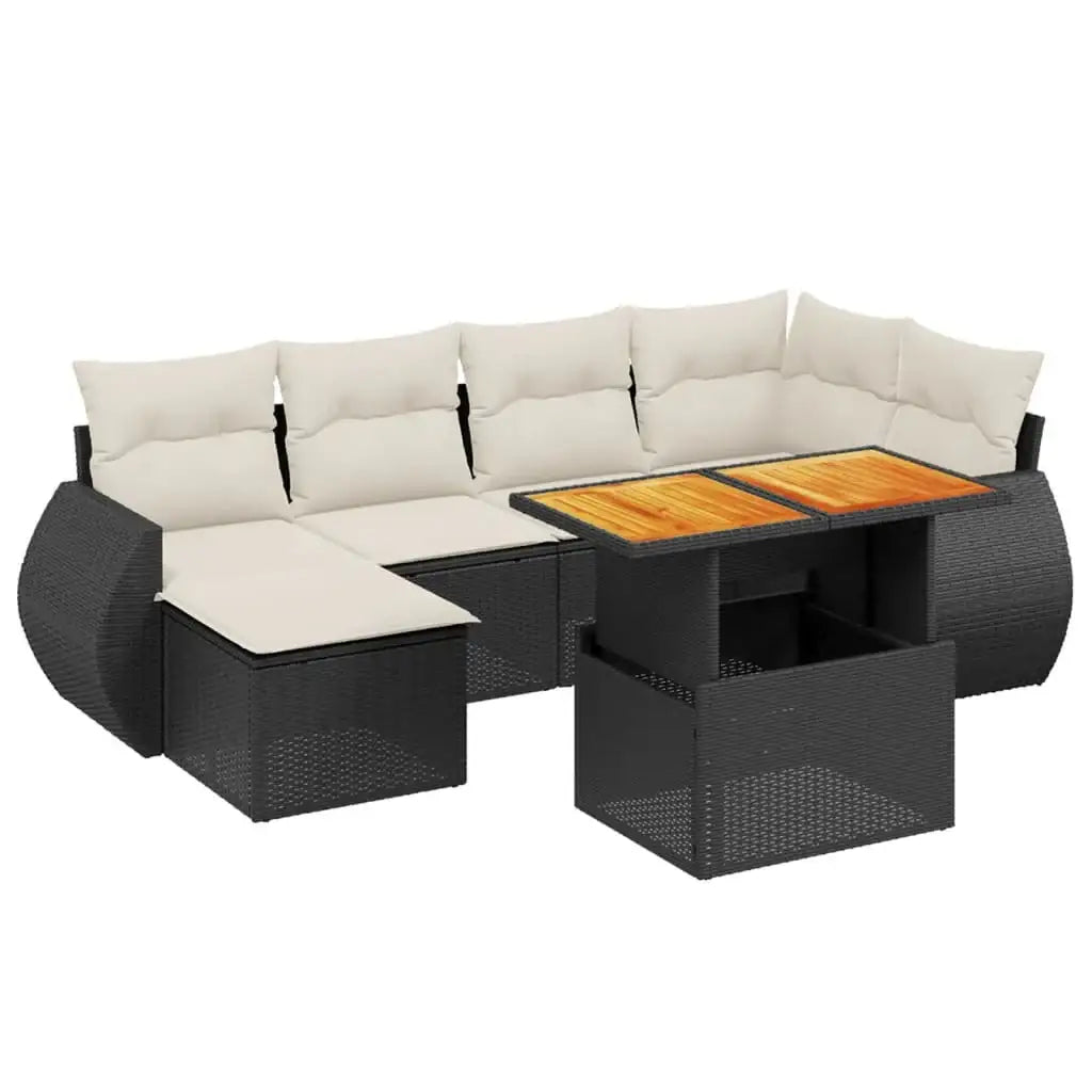 Set Divani da Giardino con Cuscini 7pz Nero Polyrattan - homemem39